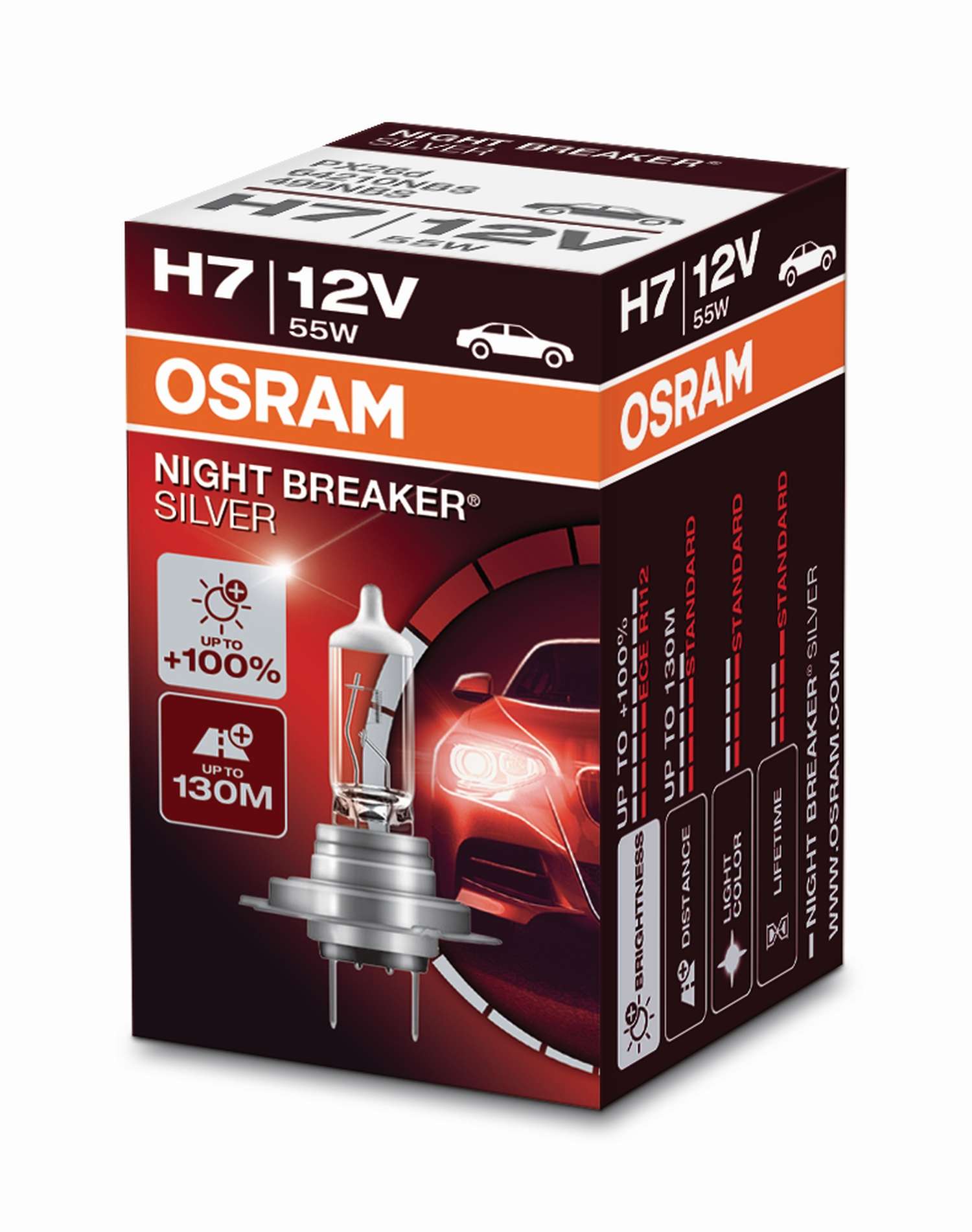 H7 12V 55W PX26d NIGHT BREAKER® SILVER +100% 1 St. OSRAM