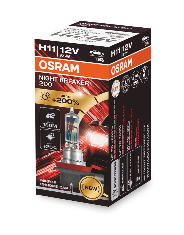 H11 12V 55W PGJ19-2 NIGHT BREAKER®200 +200% 1 St. OSRAM
