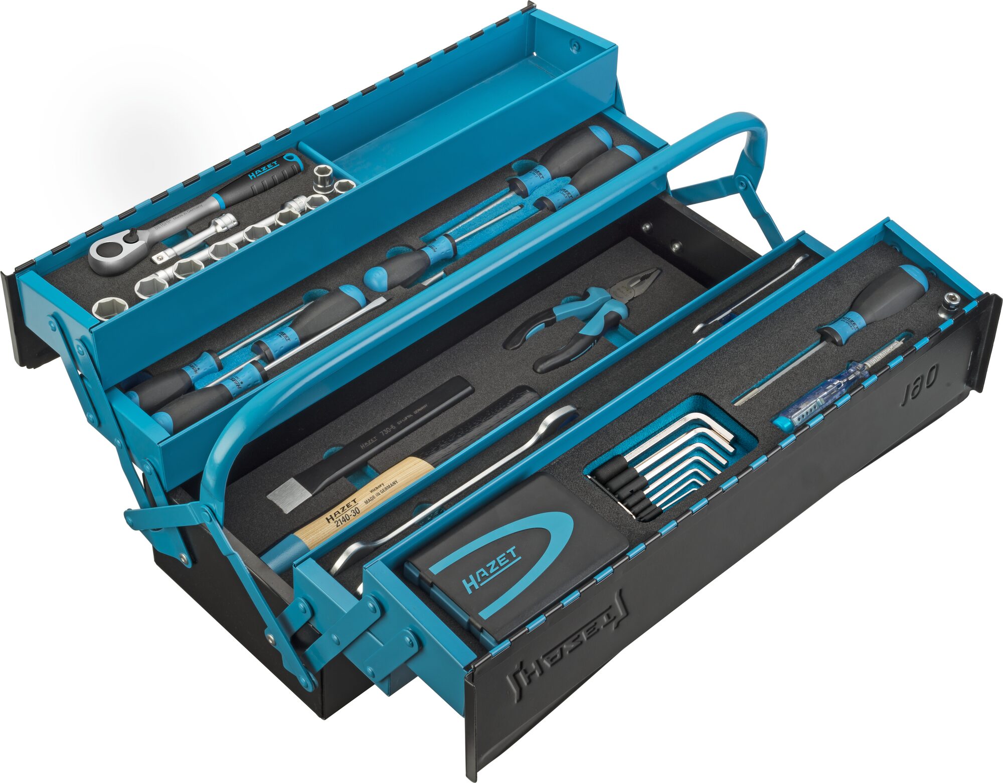 HAZET Metall-Werkzeugkasten ∙ mit Sortiment 190/79 ∙ 79-teilig ∙ 0,5 x 2,8 – 1,2 x 6,5 ∙ 2 – 22 ∙ PH1 – PH3 ∙ PZ1 – PZ3 ∙ T10 – T40