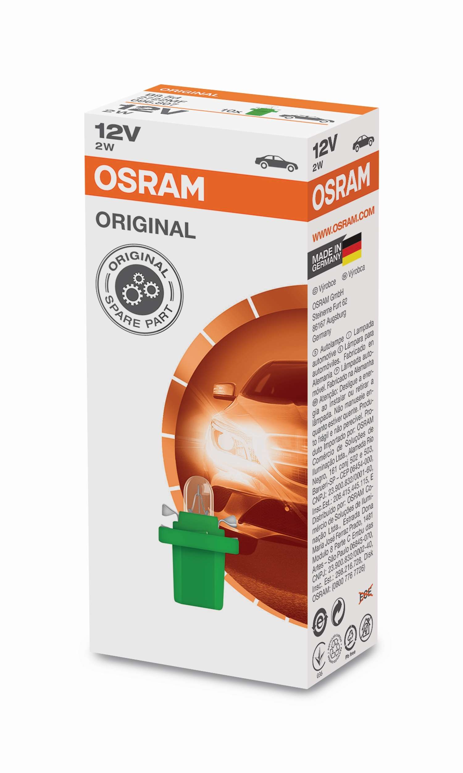 2W Kunststoffsockel Faltschachtel 12V Original OSRAM