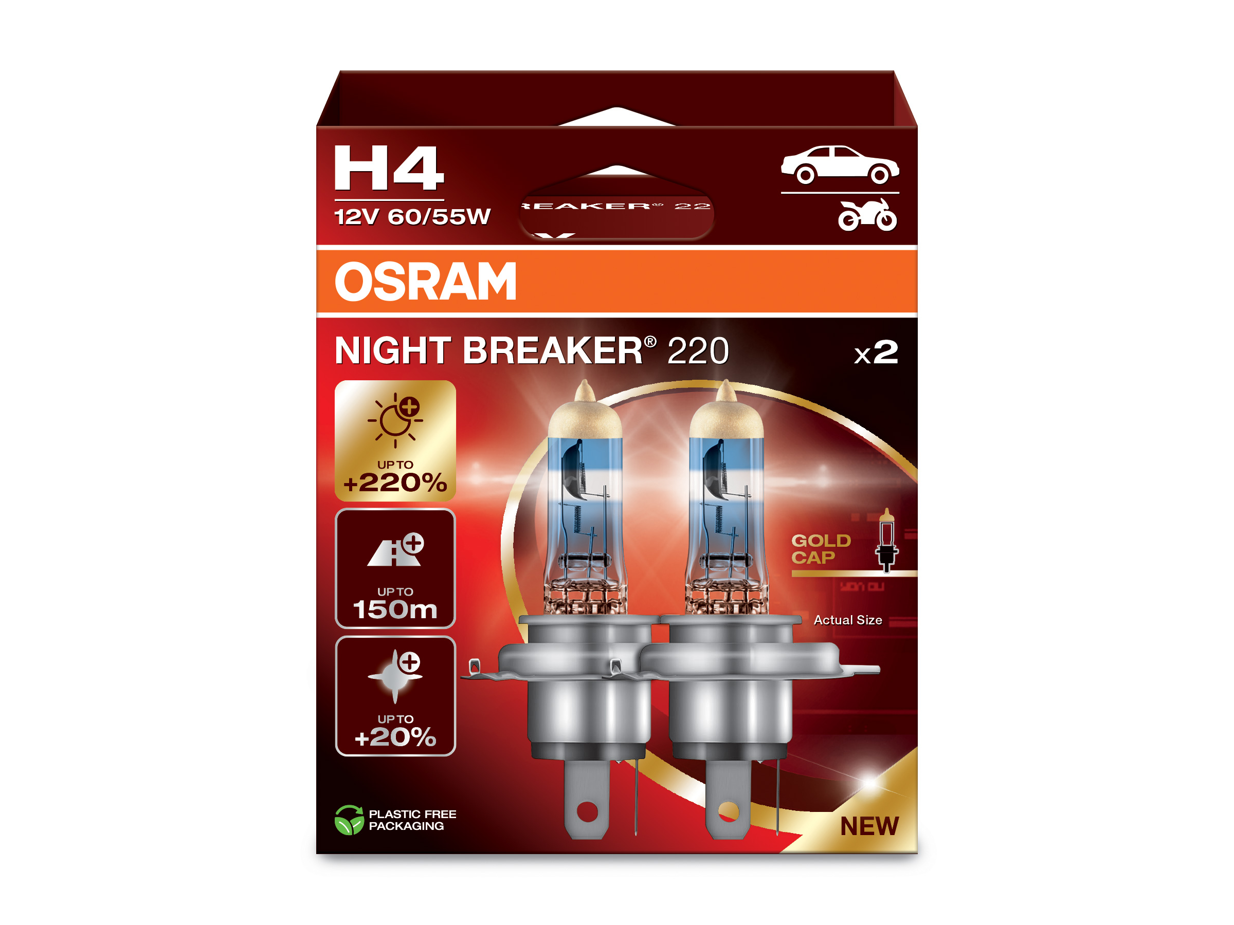 H4 12V 60/55W P43t NIGHT BREAKER® 220 +220% 2 St. OSRAM