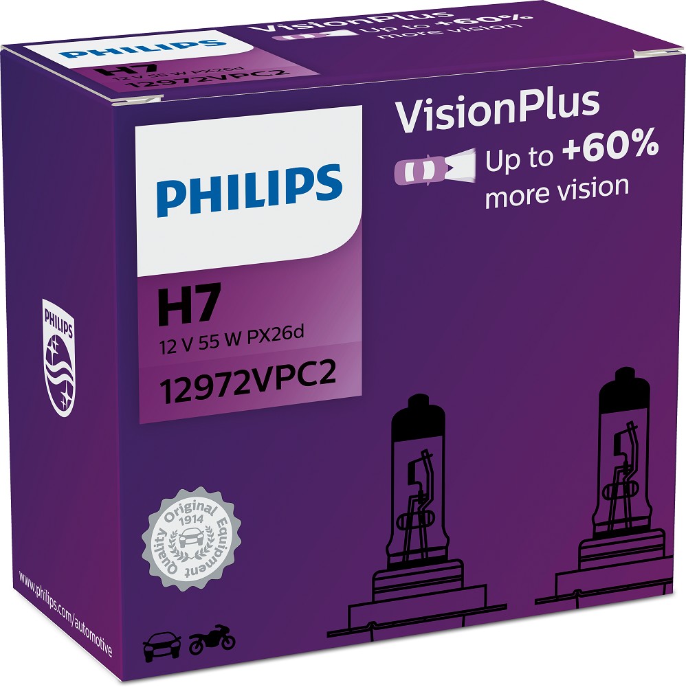 Philips VisionPlus H7 bis zu 60% mehr Licht Halogenlampe 129