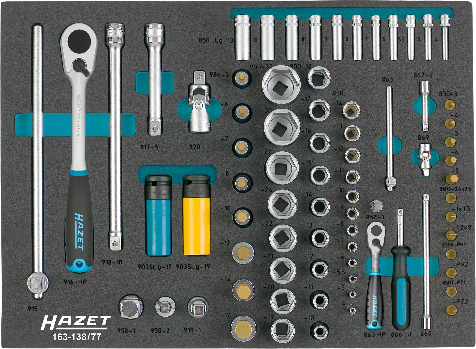 HAZET Steckschlüssel Satz 163-138/77 ∙ 1/2 Zoll (12,5 mm) Vierkant