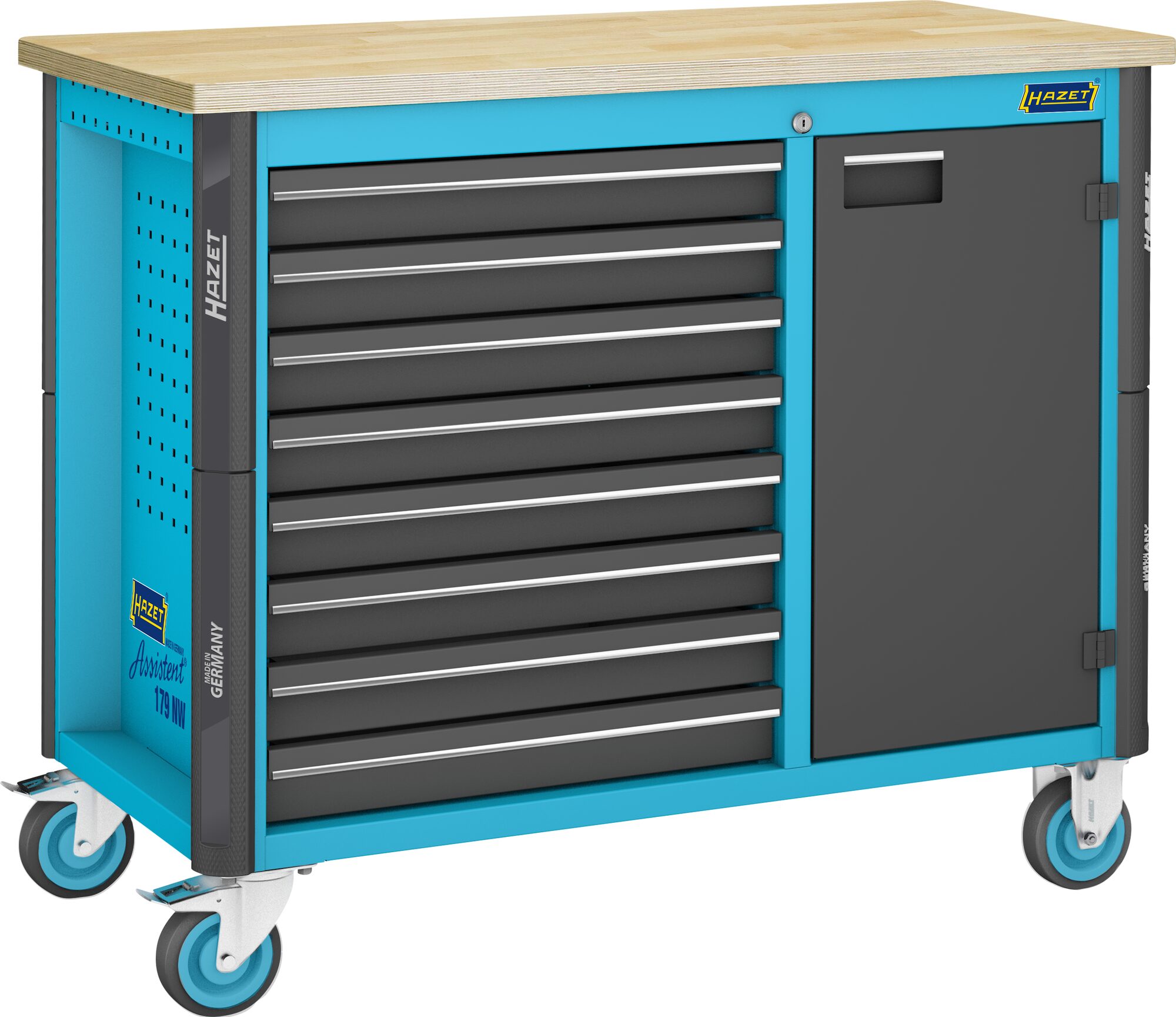 HAZET Werkbank ∙ fahrbar ∙ i 179NW ∙ einzeln 179NW-8 ∙ L x B x H: 1150 x 600 x 964 mm ∙ Schubladen, flach: 8 x 81 x 522 x 398 mm