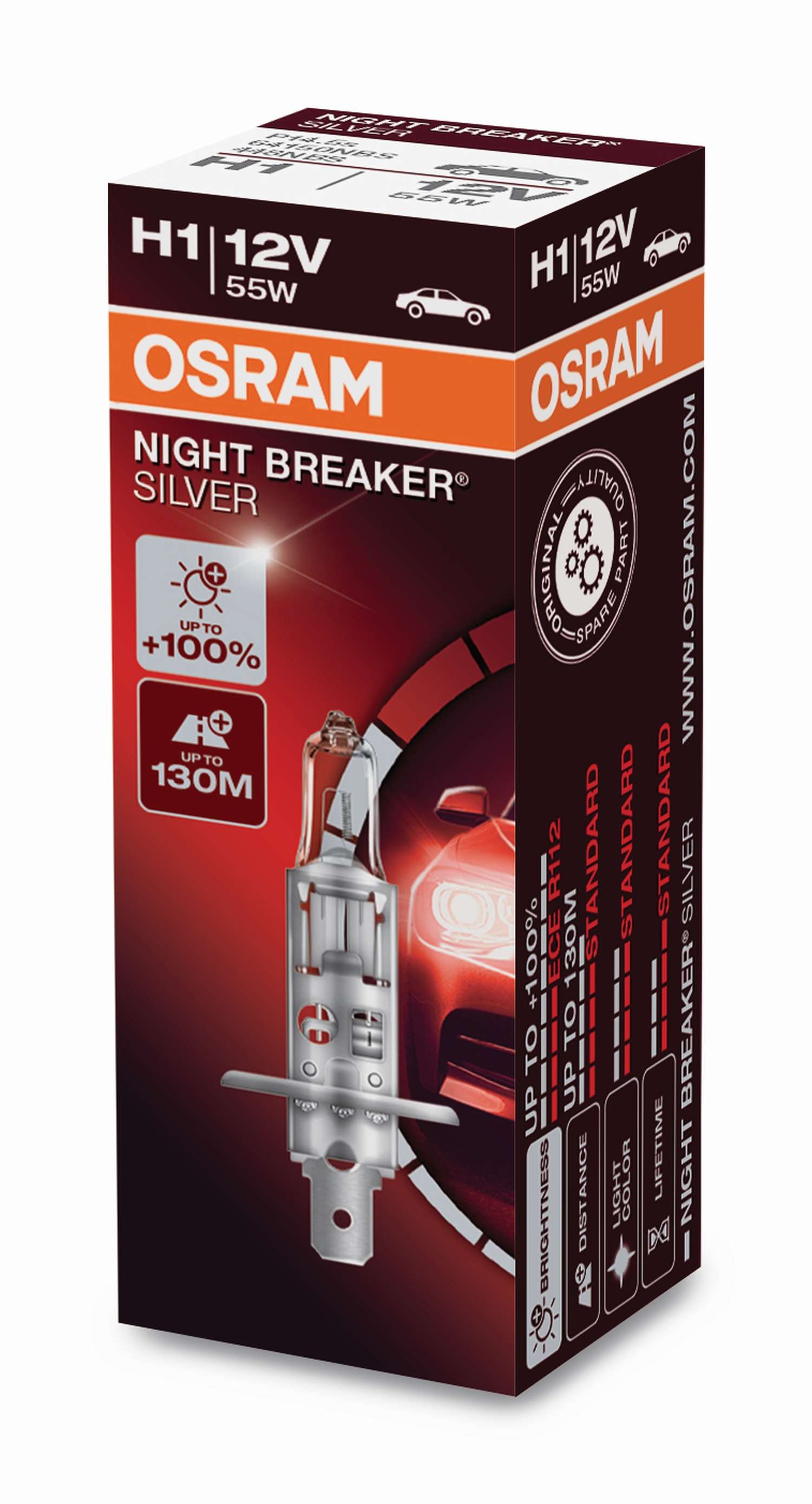 H1 12V 55W P14.5S NIGHT BREAKER® SILVER +100% 1 St. OSRAM