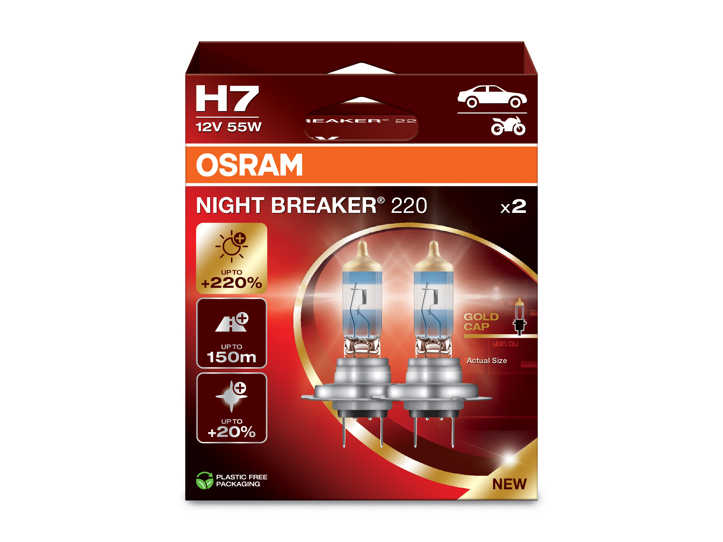 H7 12V 55W PX26d NIGHT BREAKER® 220 +220% 2 St. OSRAM