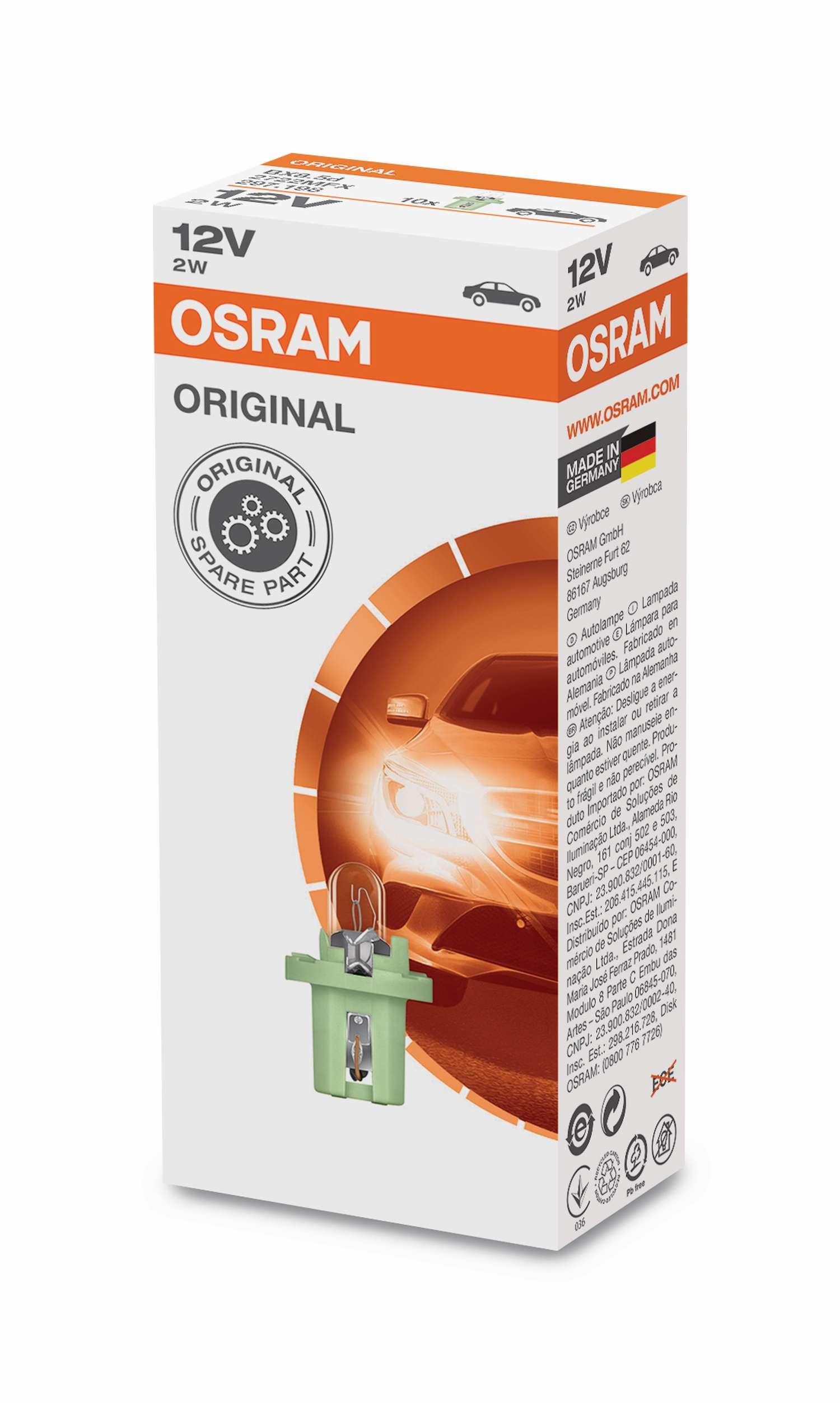 2W Kunststoffsockel Faltschachtel 12V Original OSRAM