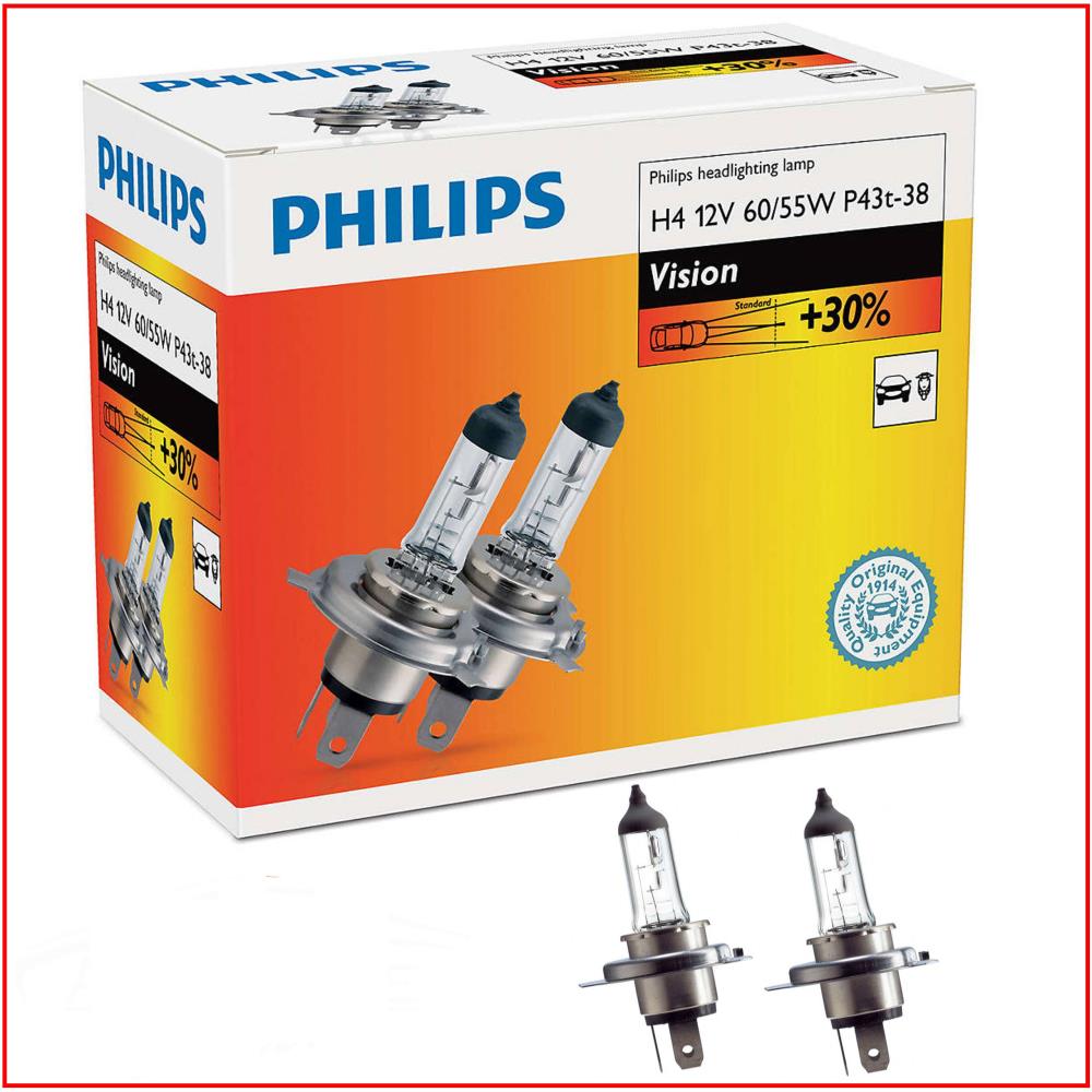 Philips Vision H4 bis zu 30% mehr Licht Premium Halogenlampe