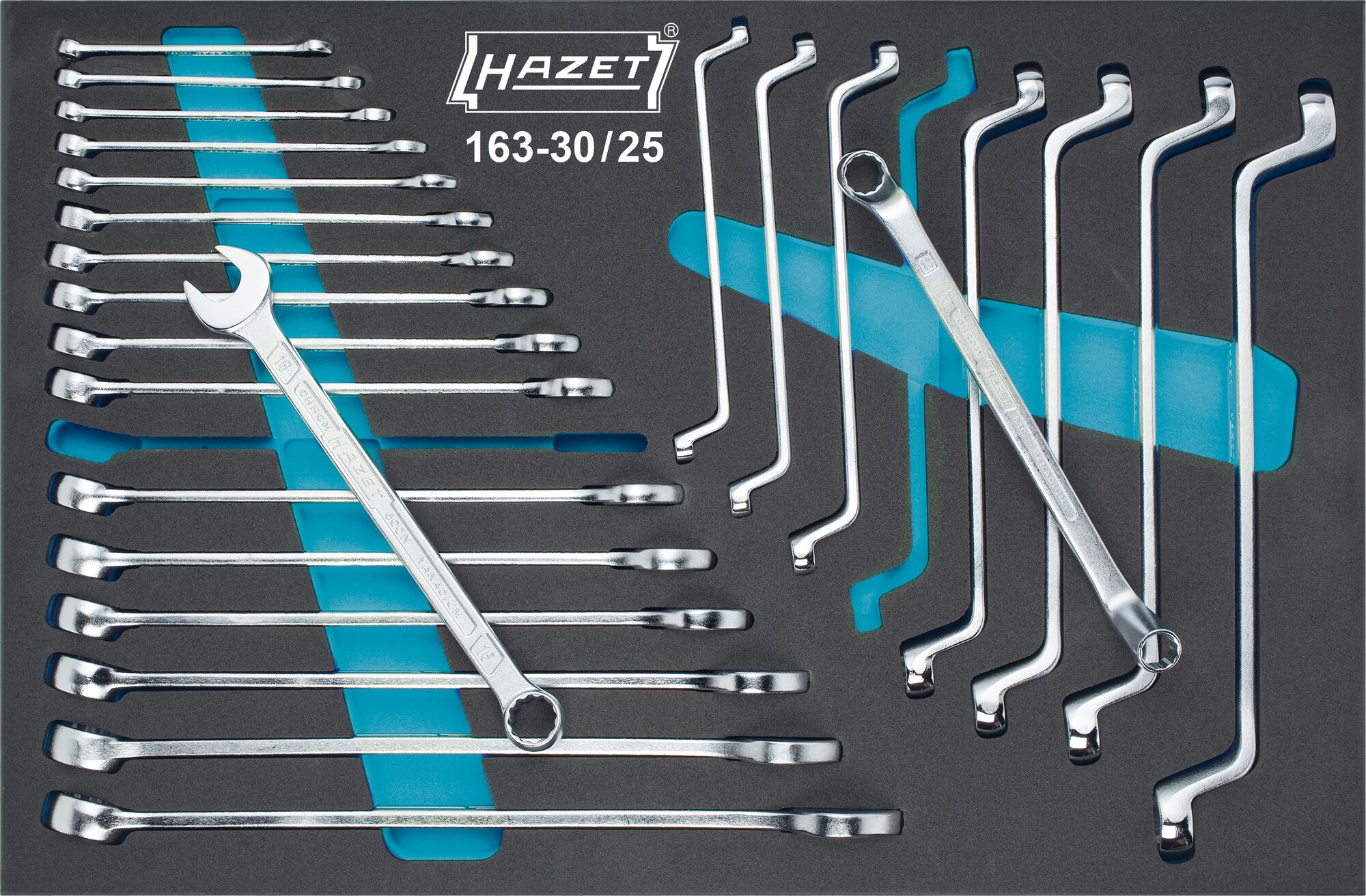 HAZET Ring-Maulschlüssel- / Doppel-Ringschlüssel Satz 163-30/25 ∙ Außen Doppelsechskant Profil, Außen Doppelsechskant-Tractionsprofil ∙ 25-teilig ∙ 6 – 24