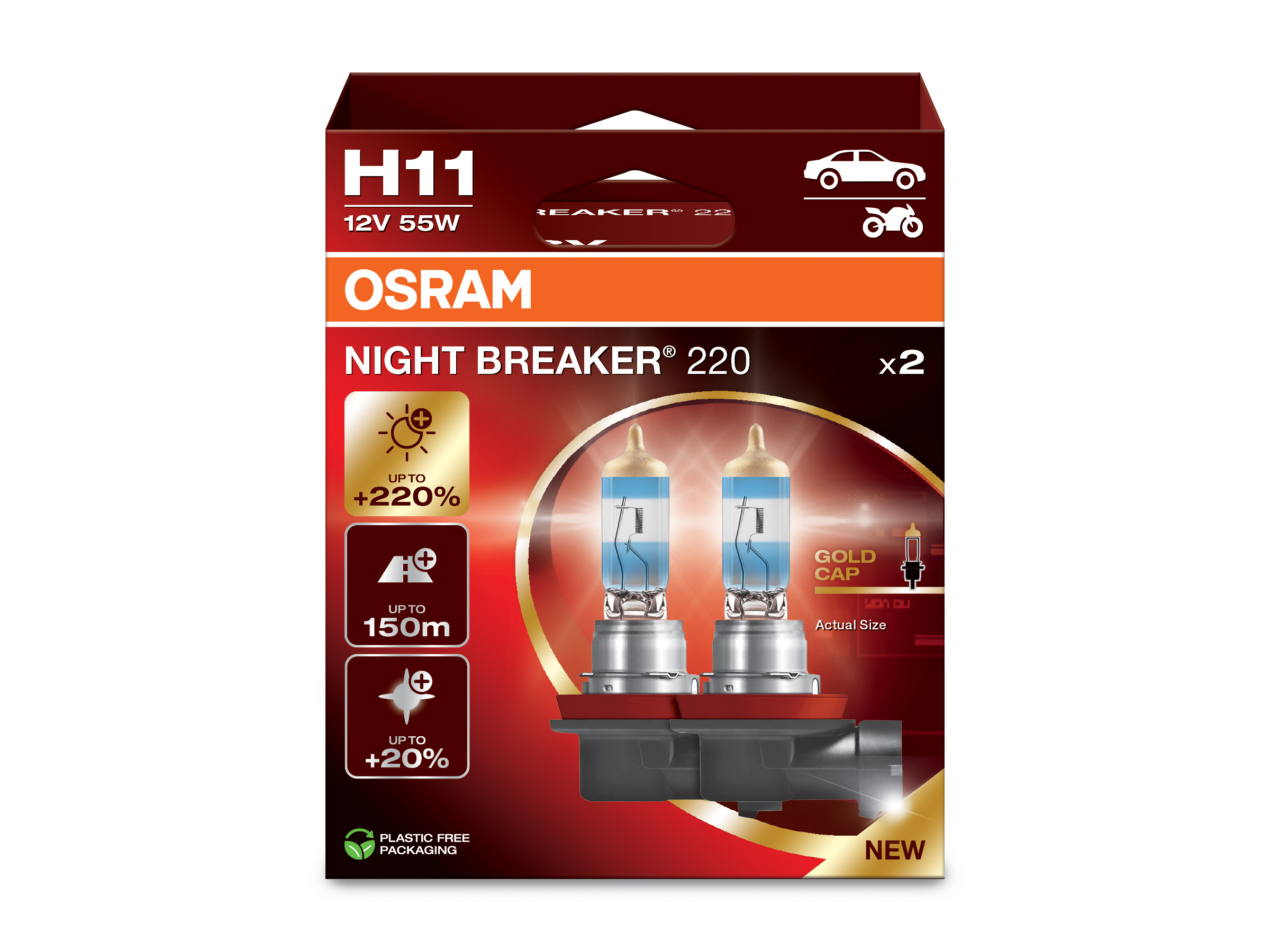 H11 12V 55W PGJ19-2 NIGHT BREAKER® 220 +220% 2 St. OSRAM