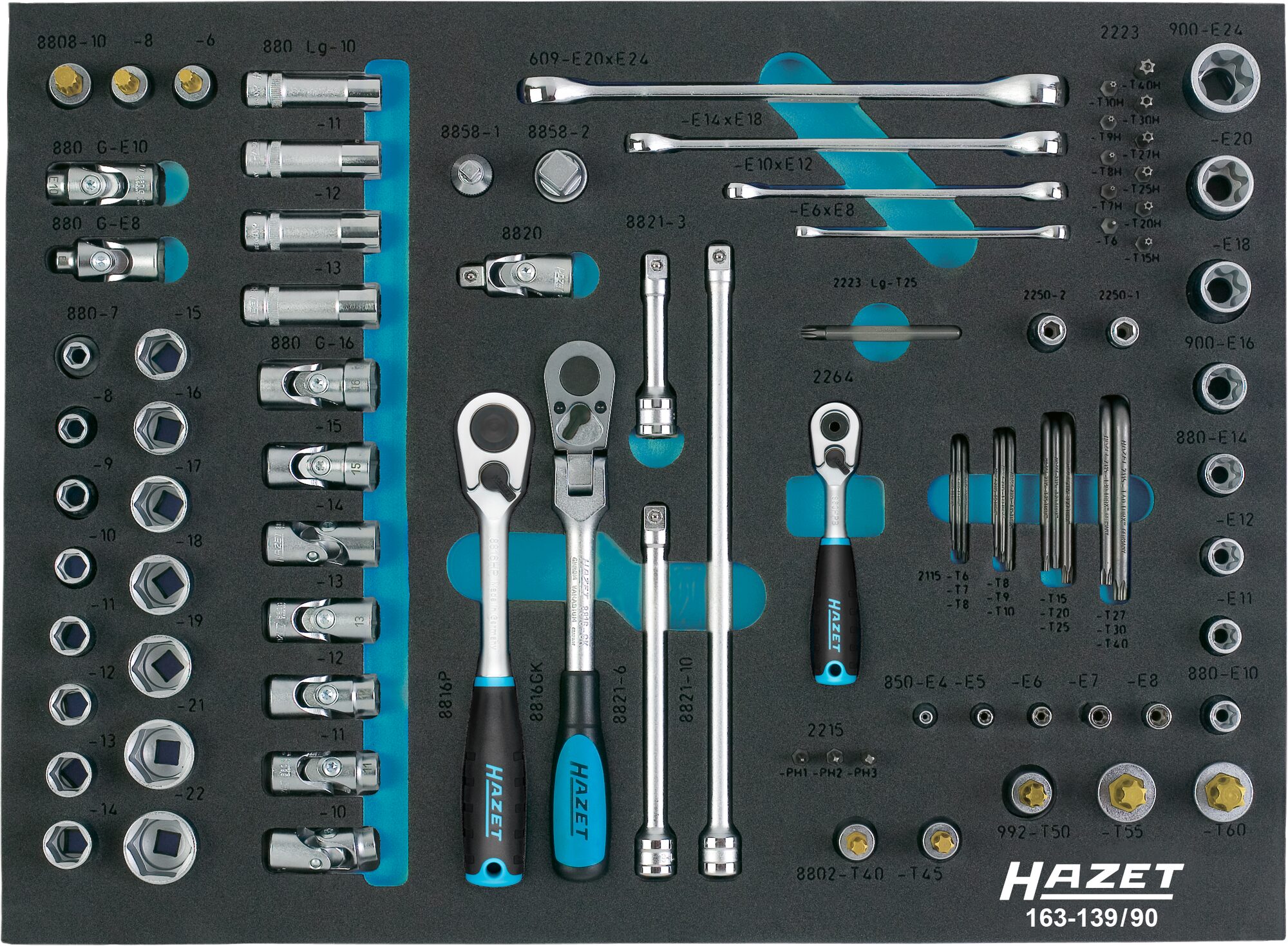 HAZET Steckschlüssel Satz 163-139/90 ∙ 1/2 Zoll (12,5 mm) Vierkant