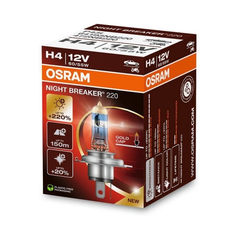 H4 12V 60/55W P43t NIGHT BREAKER® 220 +220% 1 St. OSRAM