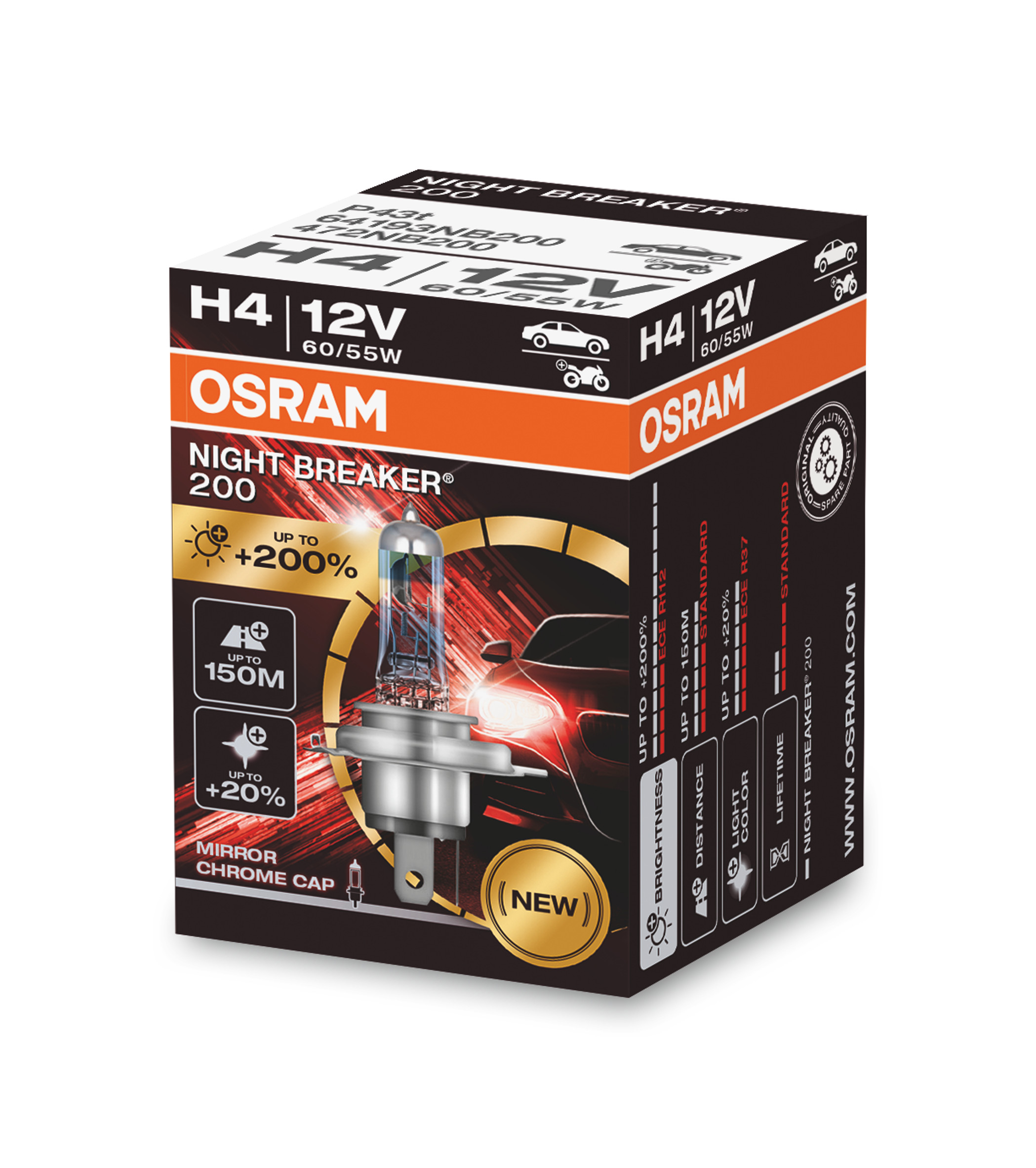 H4 12V 60/55W P43t NIGHT BREAKER® 200 +200% 1St. OSRAM