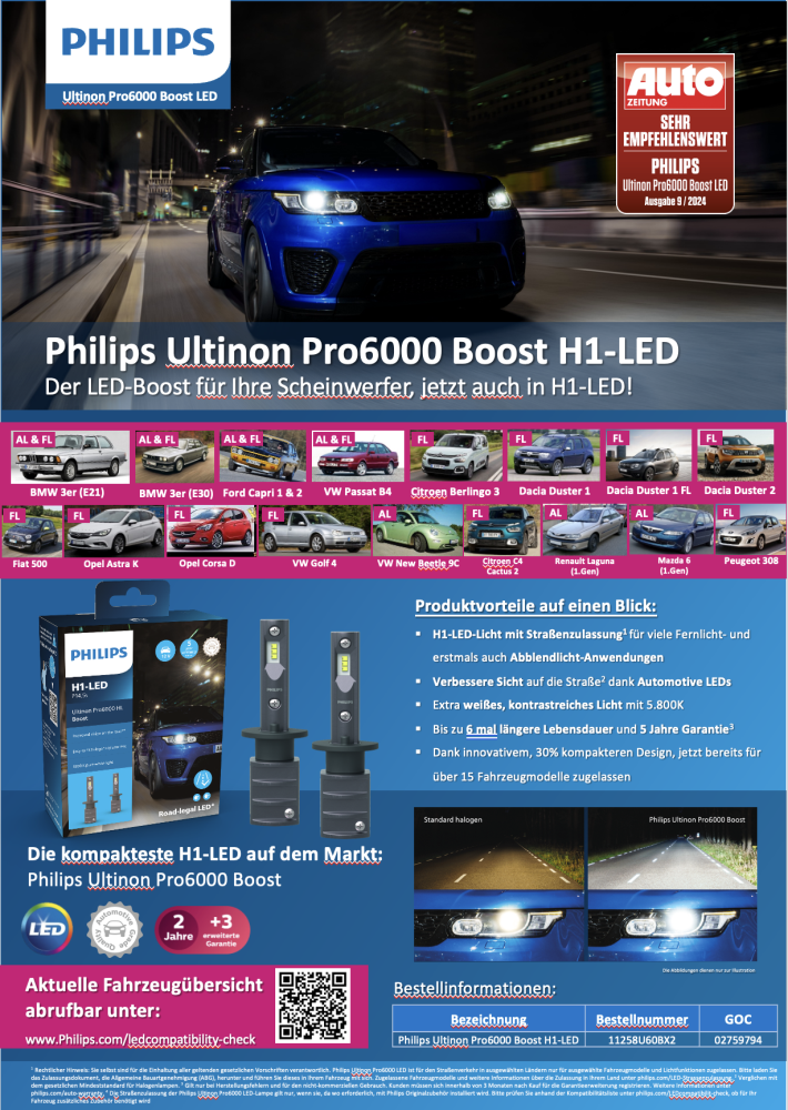 B-Ware Philips Ultinon pro6000 H1 LED BOOST 11258U60BX2