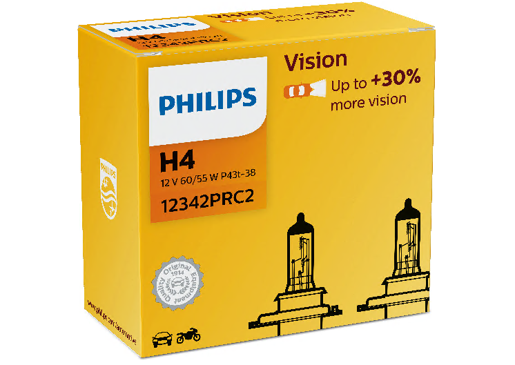 Philips Vision H4 bis zu 30% mehr Licht Premium Halogenlampe