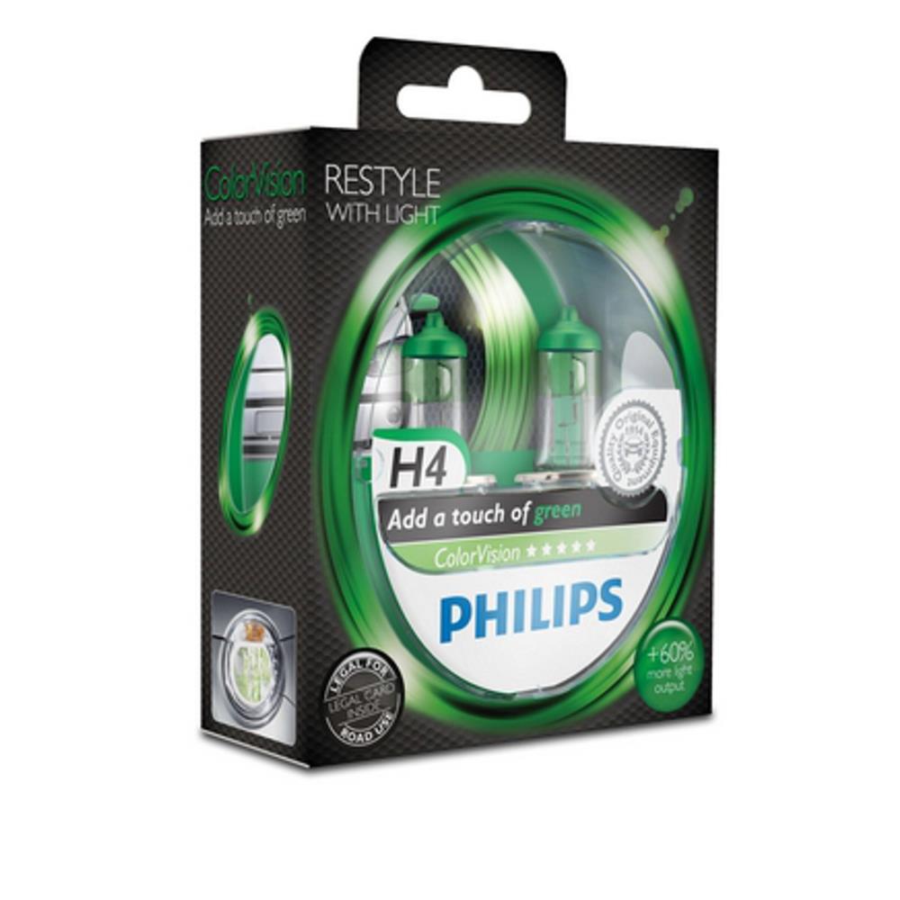 Philips H4 ColorVision Green Grün +60% Set 2x H4 12V 60/55W