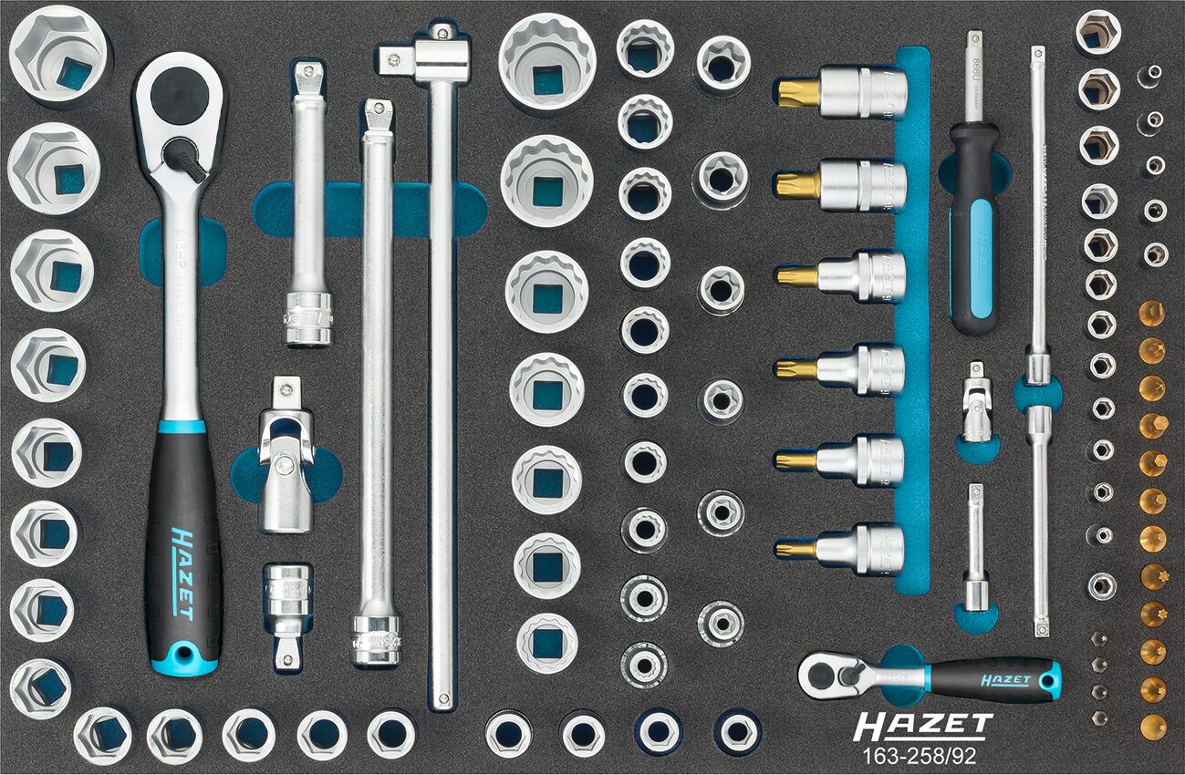 HAZET Steckschlüssel Satz 163-258/92 ∙ 92-teilig ∙ 1 x 5,5 ∙ 3 … 32 ∙ E4 – E20 ∙ PH1 – PH2 ∙ T6 – T60