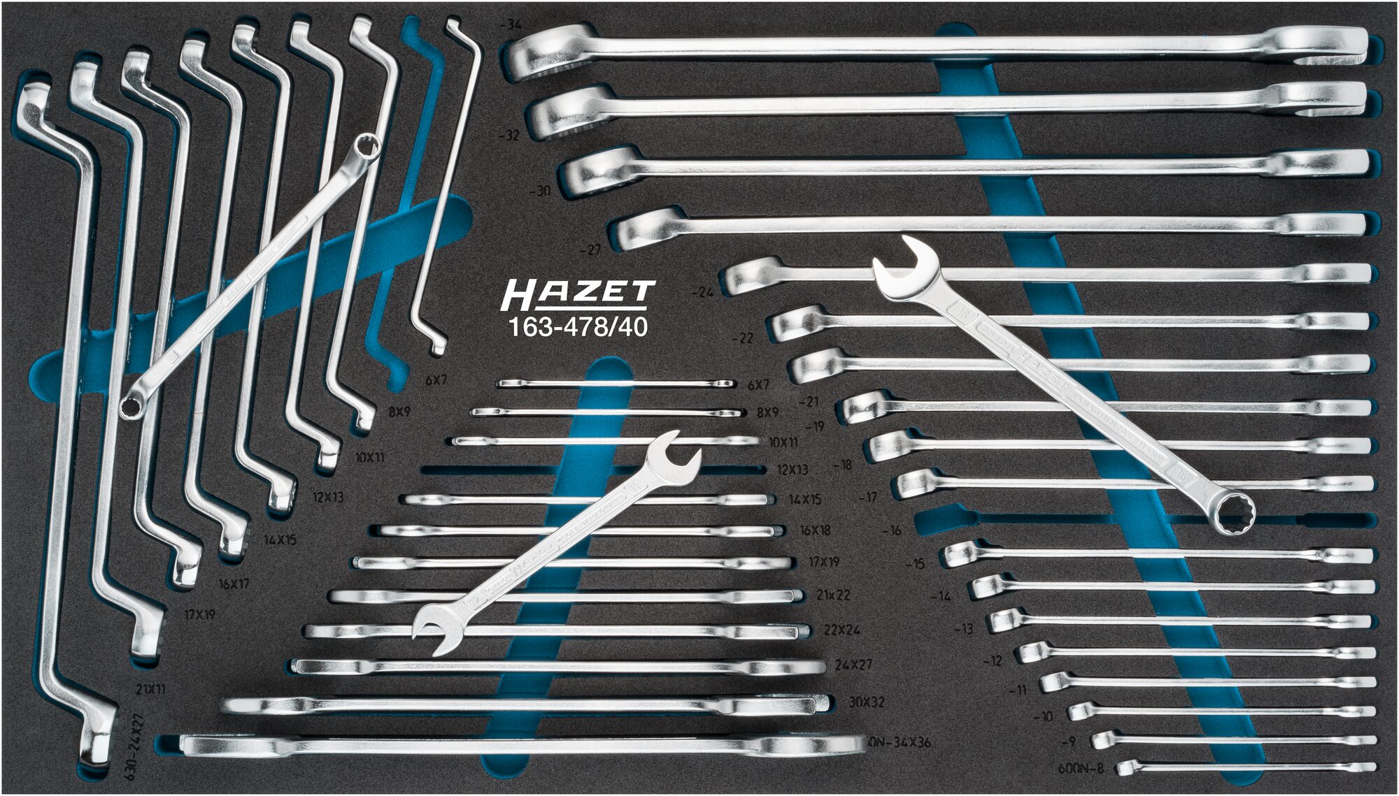 HAZET Schraubenschlüssel Satz 163-478/40 ∙ Außen Doppelsechskant-Tractionsprofil, Außen Sechskant Profil ∙ 40-teilig ∙ 6 x 7 – 34 x 36